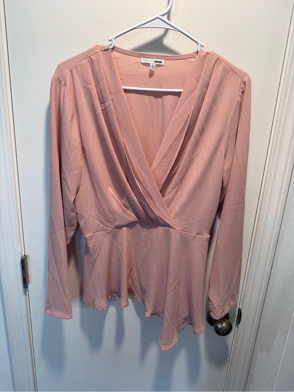 Fashion Nova Blush Pink Surplice Peplum Blouse